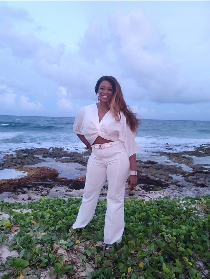 Living fully — beach trip, white outfit, 70 lbs lighter